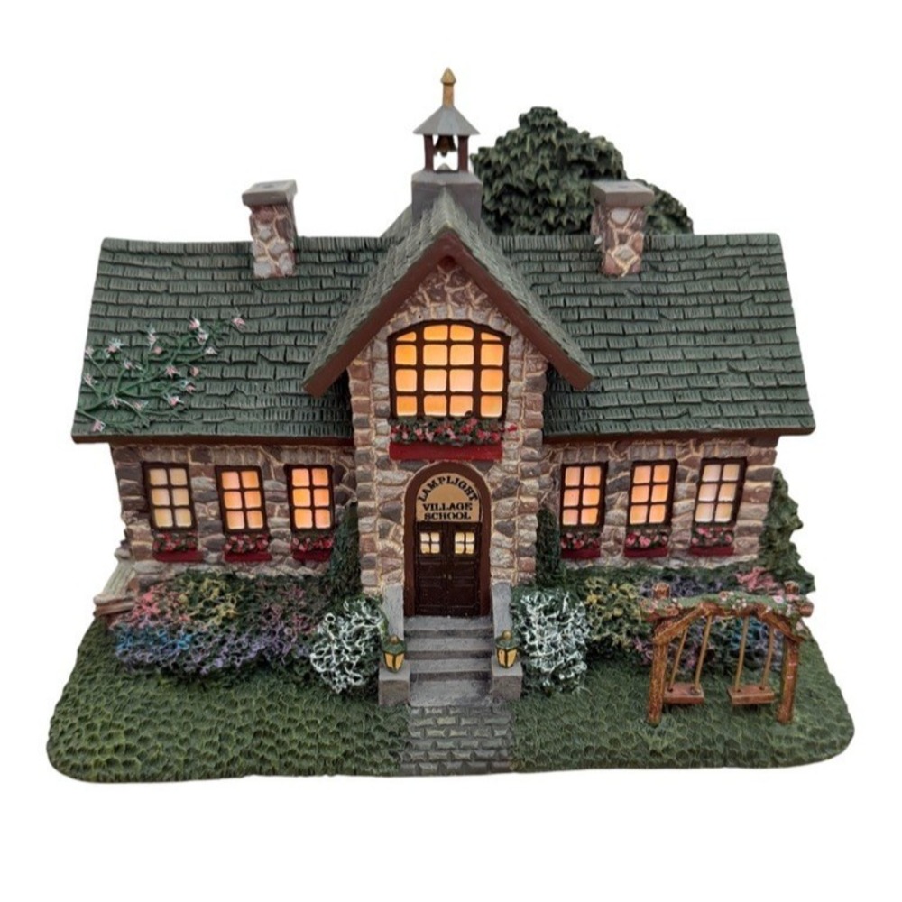 Thomas Kinkade Lamplight Village School Lighted House Hawthorne 2001 79744 Works